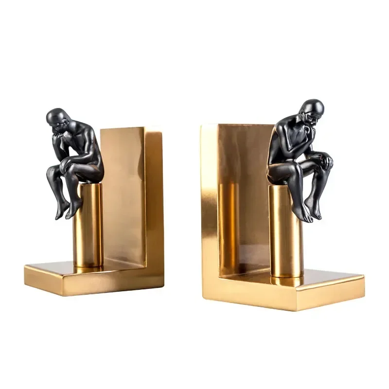 2Pcs/lot Modern Abstract Figure Bookends Statue Thinker Art Book End Figurines Metal Craft Home Decoration Accessories model