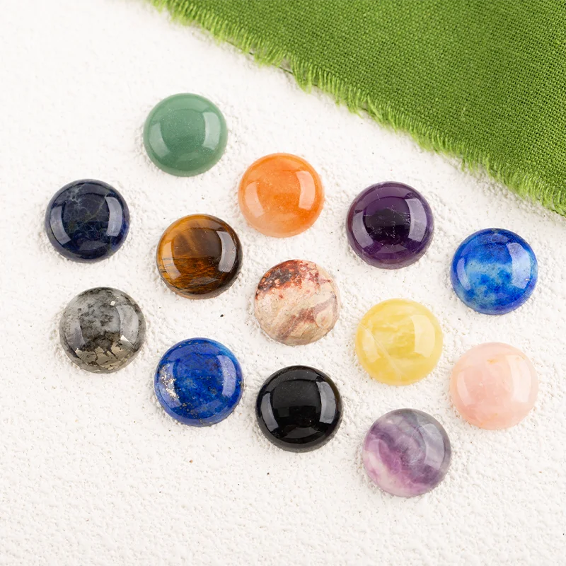 13PCS Combined Gemstone Setting Round Flatback Cabochon High Quality Polished Gemstone Beads Jewelry DIY 17x5mm 48.7g