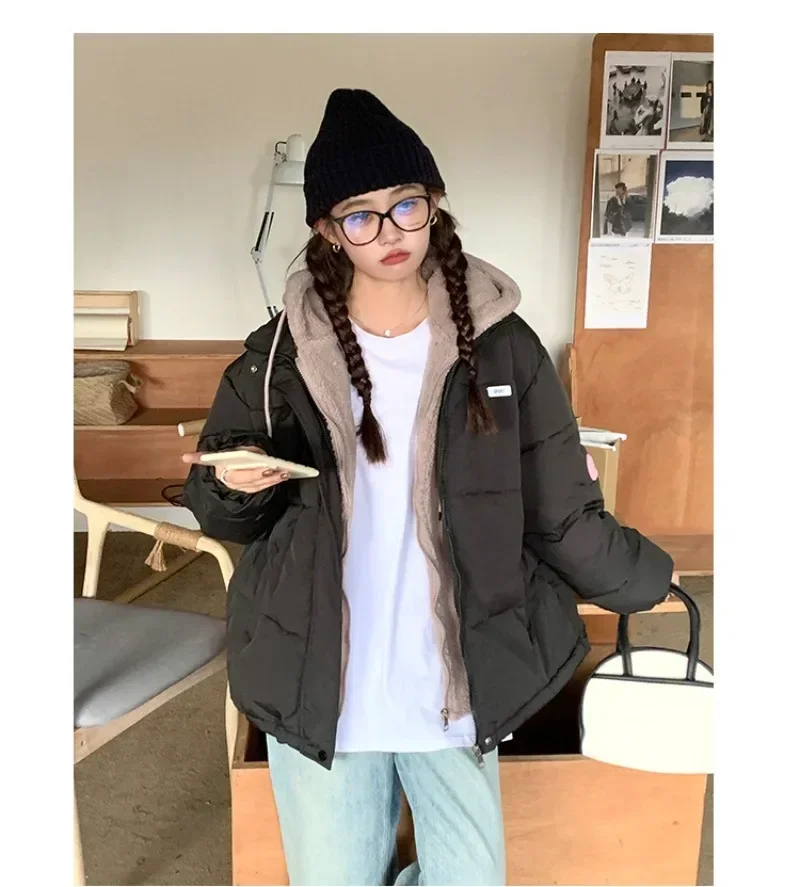 

Y2K Korean Cute Fake Two-piece Hooded Loose Cotton-padded Jacket Female Winter New Casual Cotton-padded Jacket Female Coats