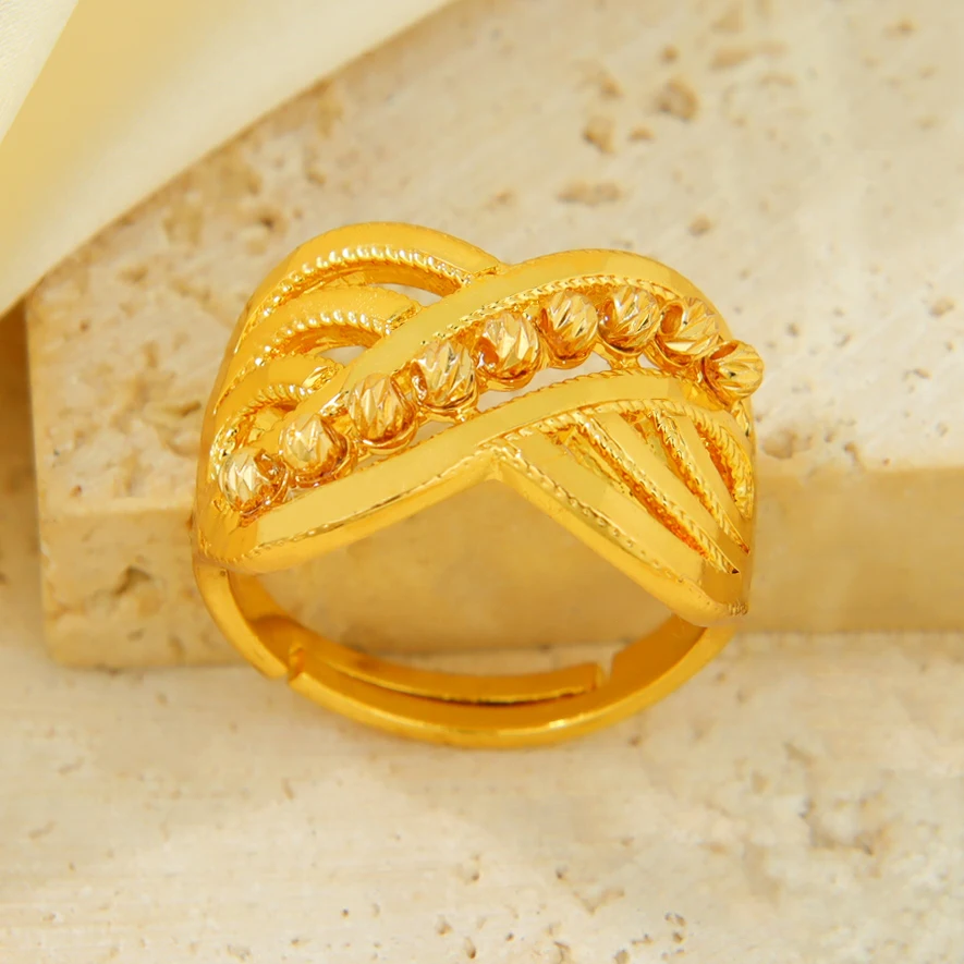 Arabische Mode Unregelmäßige Perlenringe 24k Vergoldet Nigeria Braut Hochzeitsring Dubai Damen Arabesque Vintage Schmuck Geschenke – Detail 10