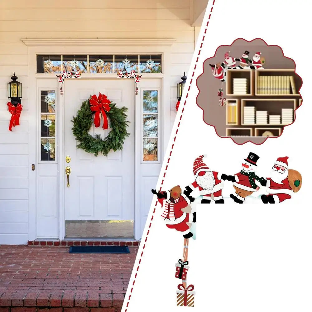 عيد الميلاد إطار الباب الديكور إطار الباب ديكور ثلج الرنة إطار تسجيل قلادة خشبية ديكور المنزل الطرف #2