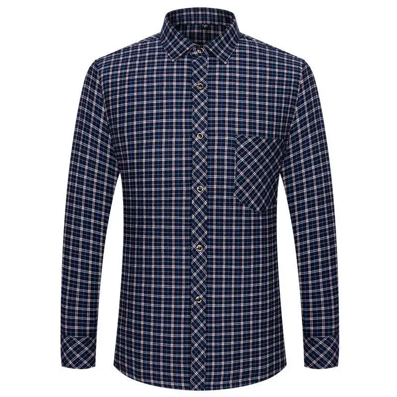 Men's Pure Cotton Flannel Long Sleeve Single Pocket Casual Plaid Thick Soft Cozy Brushed Shirts Blouse Men Clothing