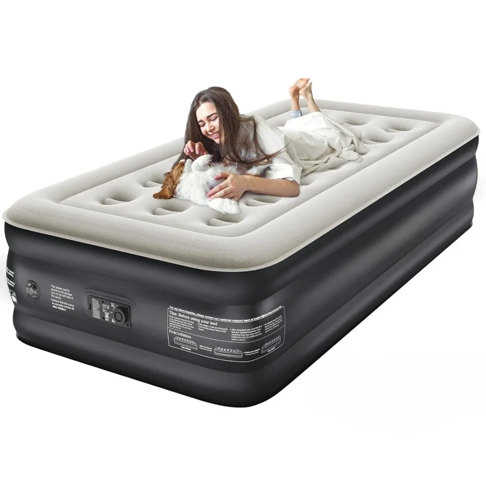 Air Mattress with Built in Pump for Guest, Blow Up Air Bed with Carrying Bag for Camping, Raised Elevated High Airbed