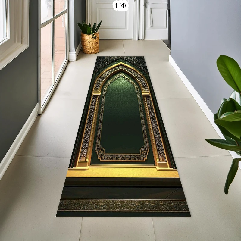 conjunto-de-tapetes-de-oracao-islamicos-premium-verde-e-dourado-com-estampa-mihrab-tapete-antiderrapante-para-adoracao-muculmana-corredor-entrada-e-decoracao-de-casa