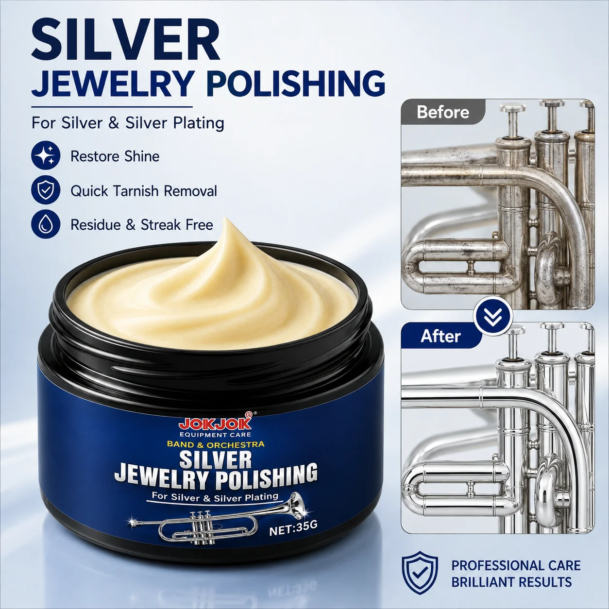 JOKJOK Silver Polishing Paste For Jewelry Instruments Scratch Oxidation Remover Unscented Calcium Carbonate Daily Care