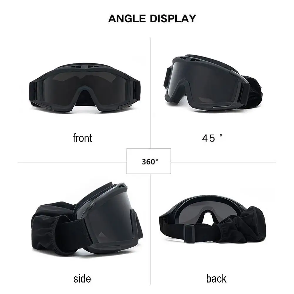 Tactical Goggles 3 Lens Windproof Dustproof Shooting Glasses Motocross Motorcycle Mountaineering Glasses Safe Protection Glasses