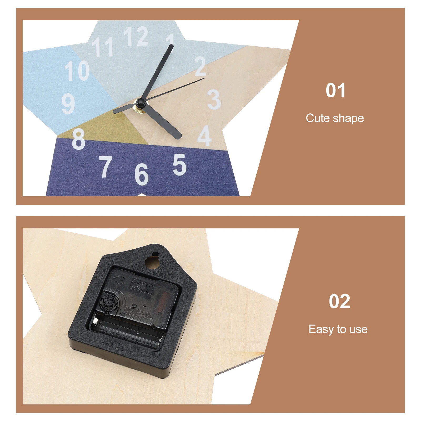 

Blue Geometric Wall Clock For Kids Room Mute Hanging Time Teaching Clock Bedroom Nursery Classroom Decor Star Wall