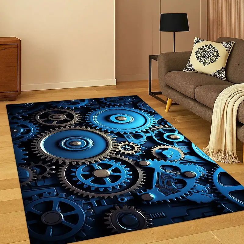 Retro Metal Mechanical Wheel Gear Carpet Rug for Bedroom Living Room Sofa Playroom Doormat Home Decor,Kid Area Rug Non-slip