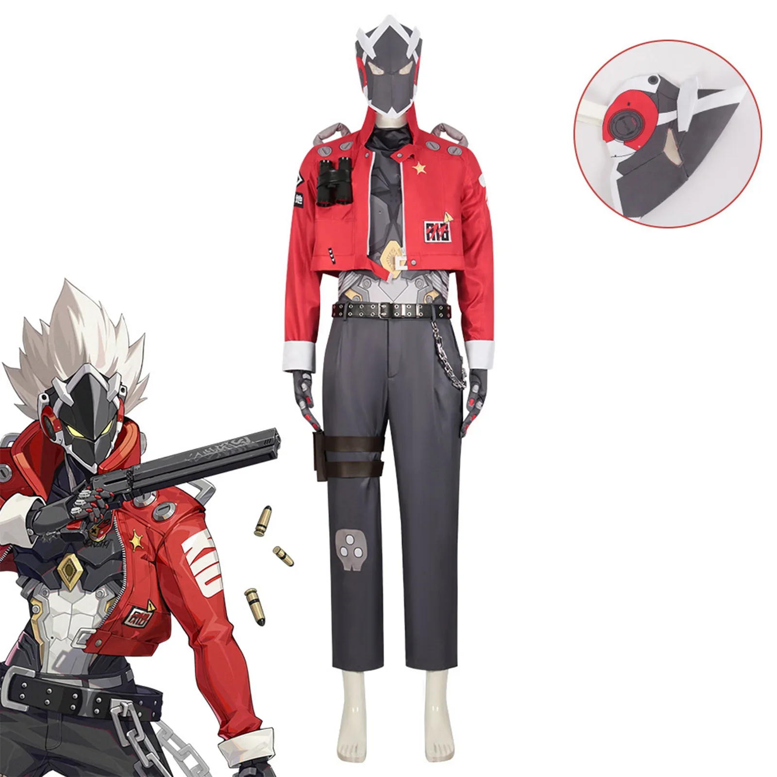 

Anime Game Zenless Zone Zero Billy The Kid Cosplay Costume for Men Turtleneck Mini Red Jacket Gray Blouse Pants Halloween Suits