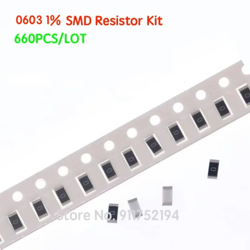 660PCS/LOT 0603 SMD Resistor Kit Sample Kit  Assorted Kit 1ohm-1M ohm 1% 33valuesX 20pcs=660pcs
