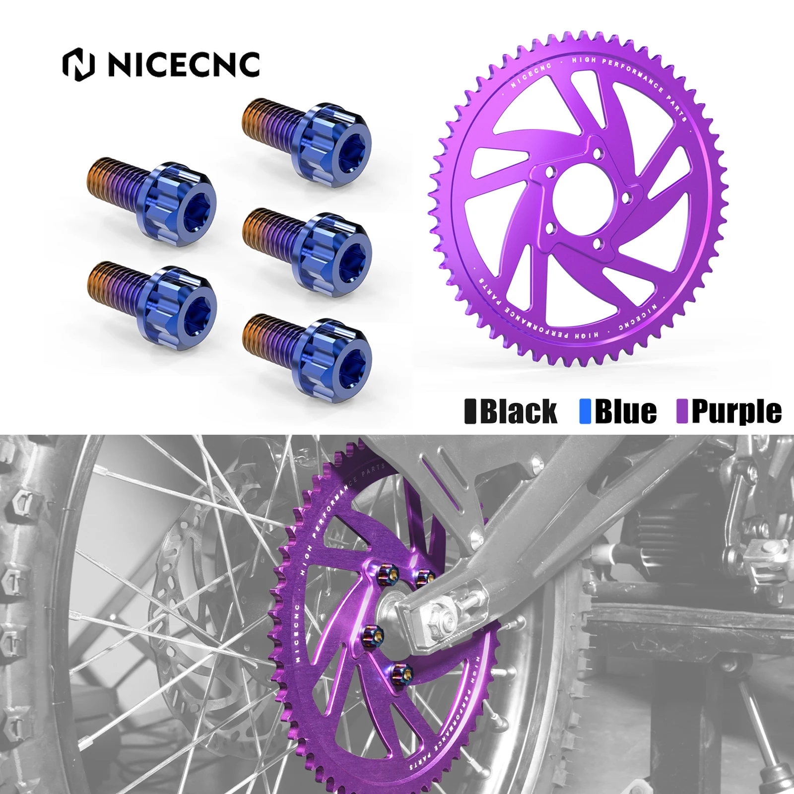 

NICECNC For Surron Light Bee X 58T Rear Sprocket & Rear Sprocket Bolts Screws For Sur-Ron Light Bee X S L1E For Segway X160 X260