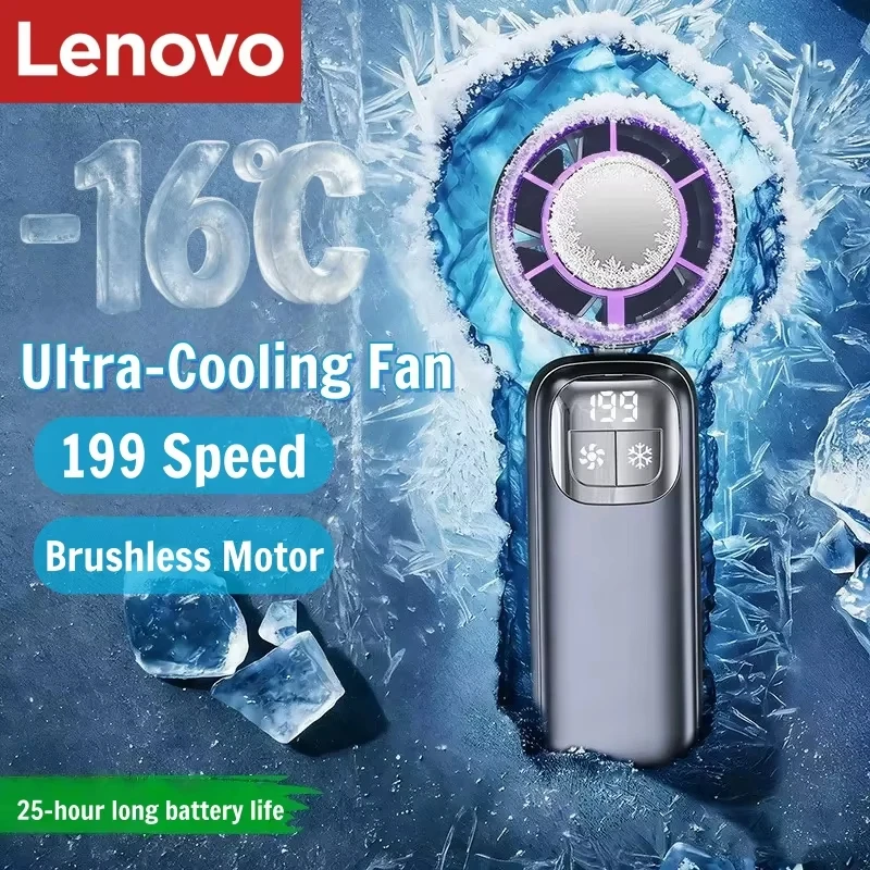 Lenovo Handventilator, Kühlung, Eiskühler, wiederaufladbar, USB, bürstenloser Motor, 199 Hochgeschwindigkeits-Turbo-Jet-Lüfter für Outdoor, Reisen, Büro