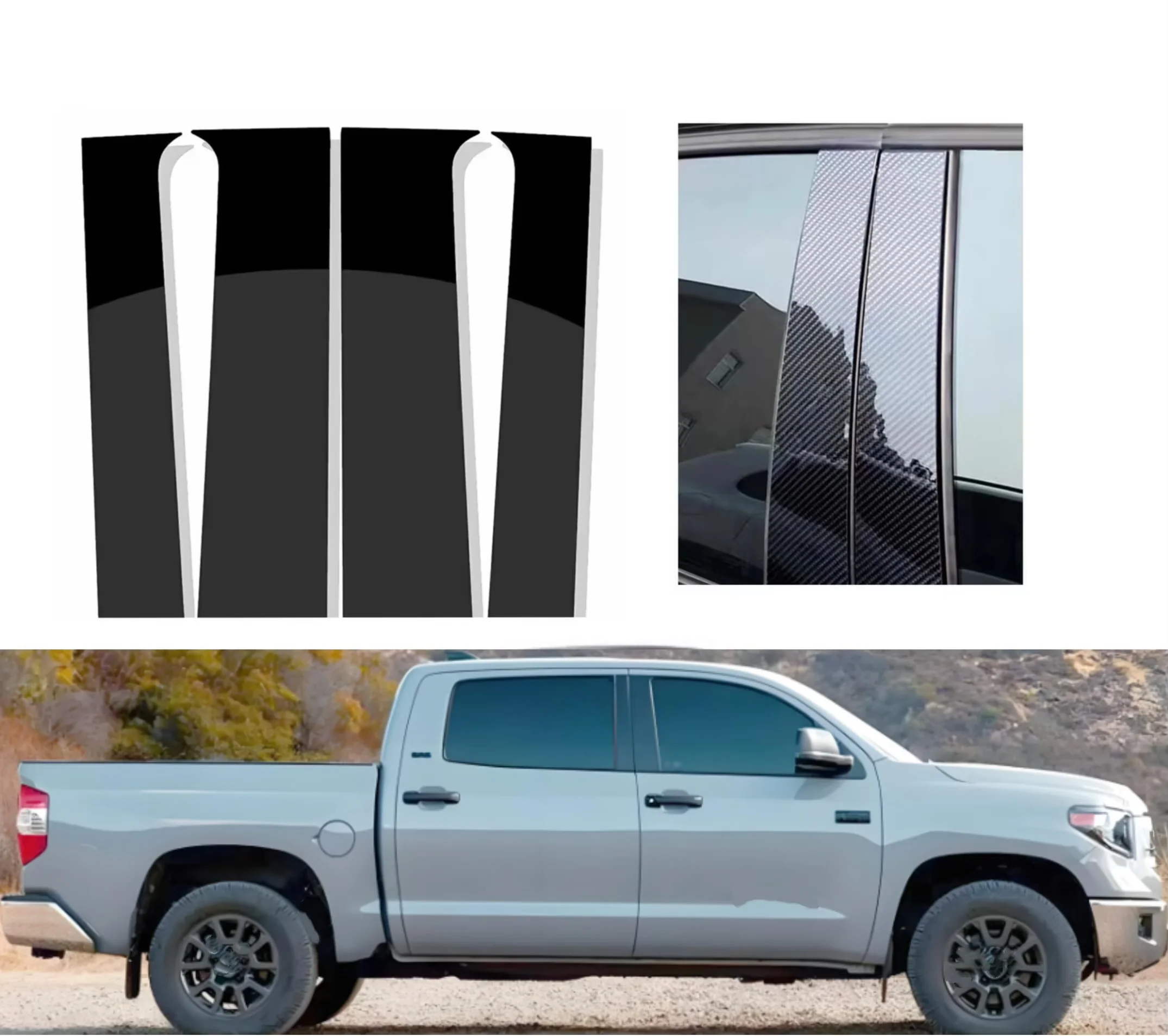 

4Pcs Gloss Black Pillar Post Silver Carbon Fit For Toyota Tundra 2022-2024 For Tacoma 2024 Door Side Window Decor Cover