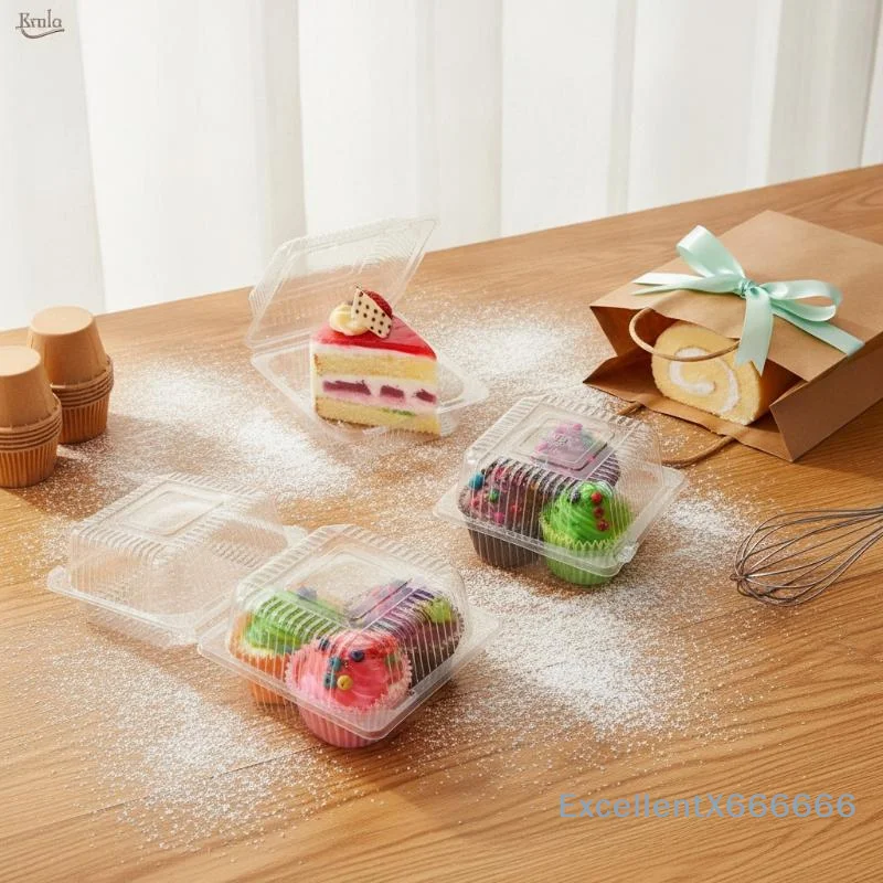 100pcs Disposable Clear Clamshell Food Container Square Round Box For Cakes Burgers Pastry