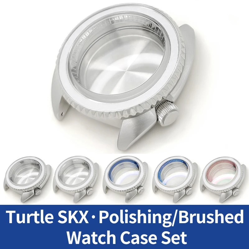 سلحفاة SKX مصقول الصلب إنهاء ساعة حافظة فضية MOD NH35 NH36 4R36 ساعات من الفولاذ المقاوم للصدأ حالات أجزاء الحركة مع حلقة الفصل