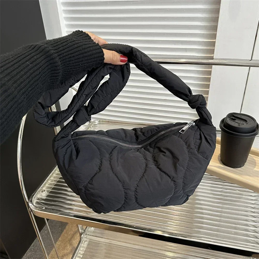 CW2  Female Puffer Shoulder Bag Trendy Soft Down Cotton Pillow Shopper  with Zipper Underarm