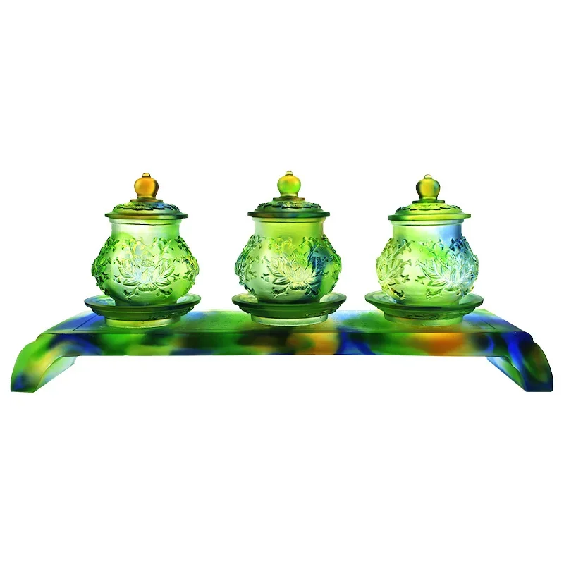

Fengming ancient glass table ornament cup base Buddha character heart sutra small table Buddha front triptych cup table