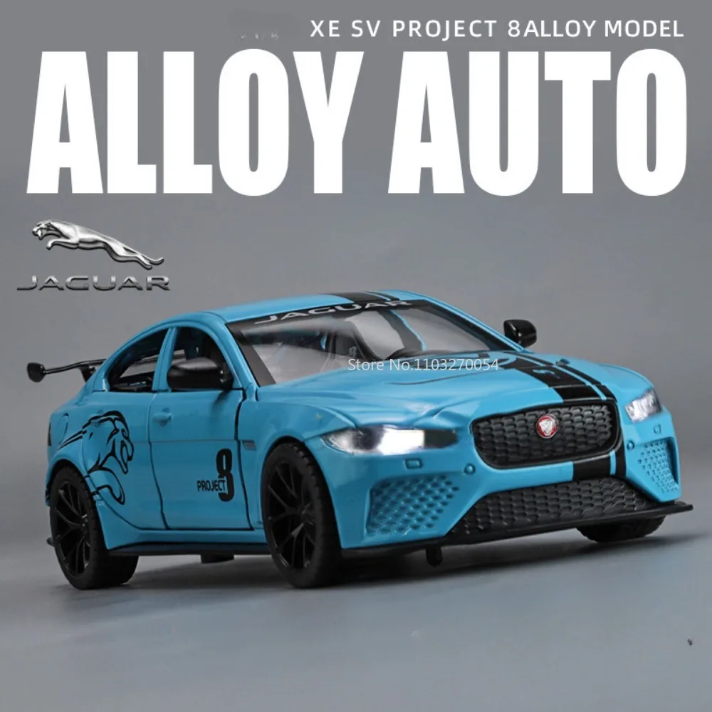 1/24 Jaguar XE SV Project 8 Toy Car Model Alloy Diecast with Sound Light Toys Vehicles Boys Birthday Gift Collection Decoration