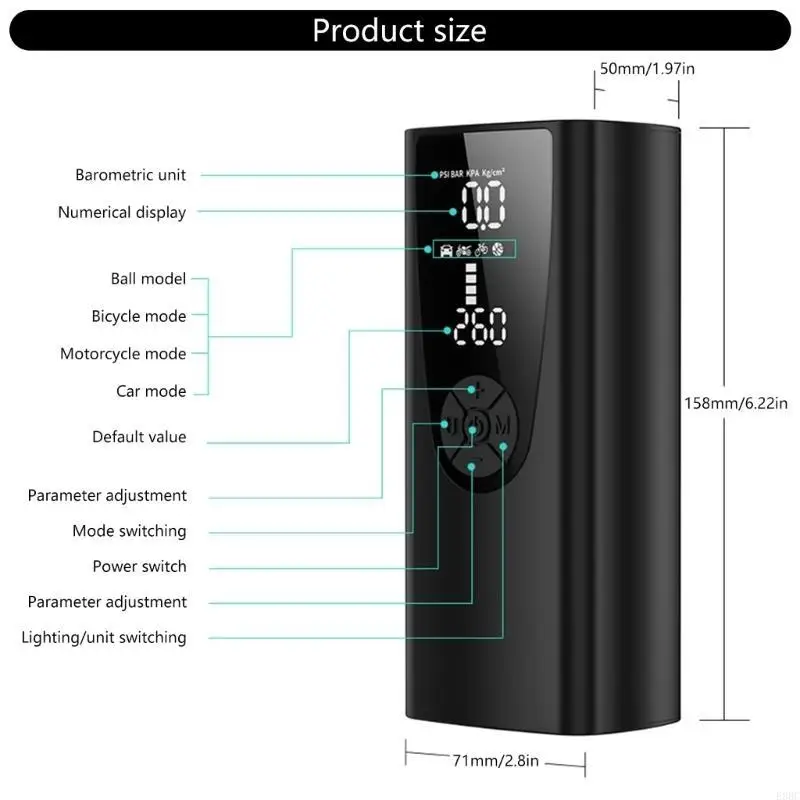 

E8BC Портативный цифровой насос накачки шин Высокая эффективность