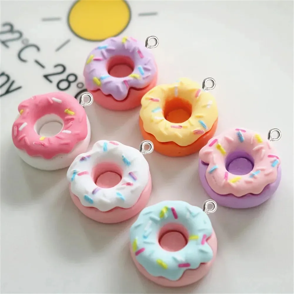 10Pcs Cute Kawaii Mini Doughnut Resin Pendants, Donut Simulation Charms, Trendy Hanging Decor for DIY Earrings Bracelets Jewelry