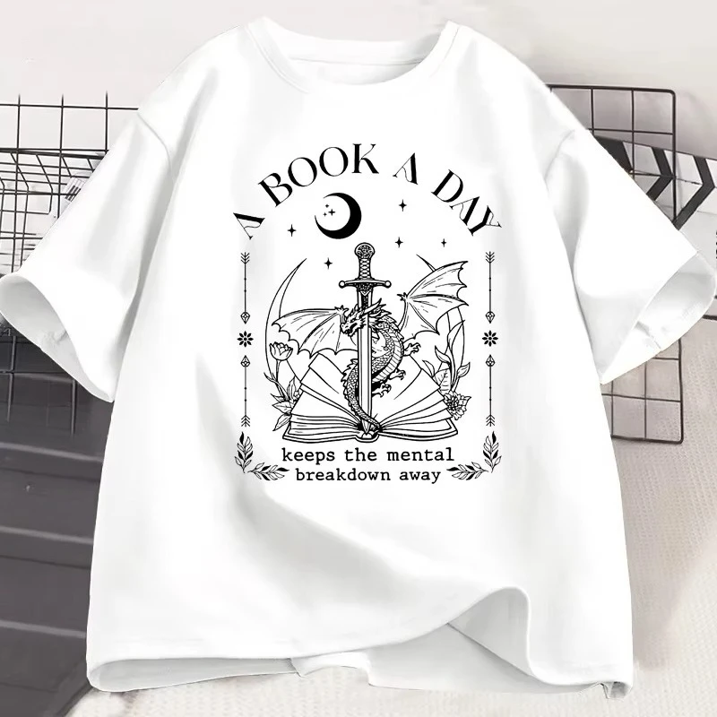 Dragon A Book A Day T Shirt Men Women Keeps The Mental Breakdown Away T-shirt Fantasy Book Lover Bookish Tshirt Reader Tees