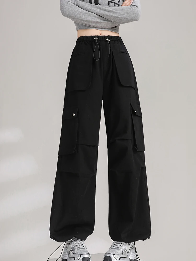 Fashion Sports Cargo Pants Women Spring Summer Casual Pockets Wide Leg Trouser Female Pure Cotton Loose Student Sweatpants New