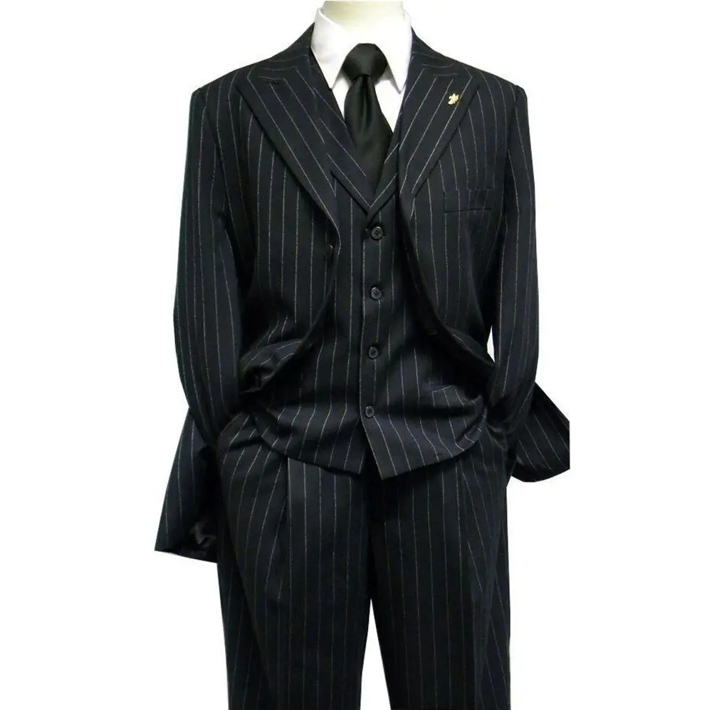 Handsome Black Striped Men\'s Suit Three-pieces ( Blazer+Pants+Vest) Chic Slim Casual Party Prom Wedding Set