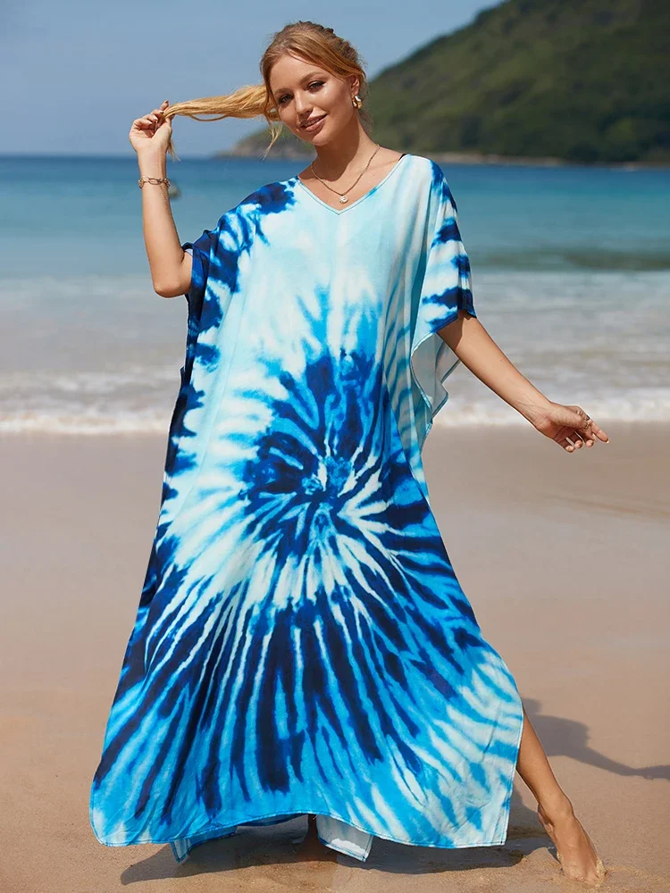 New Print Bohemian Dress Beach Cover Up allentato Kanftan pareo Maxi Dress costume da bagno Beachwear Robe Plage abito Casual