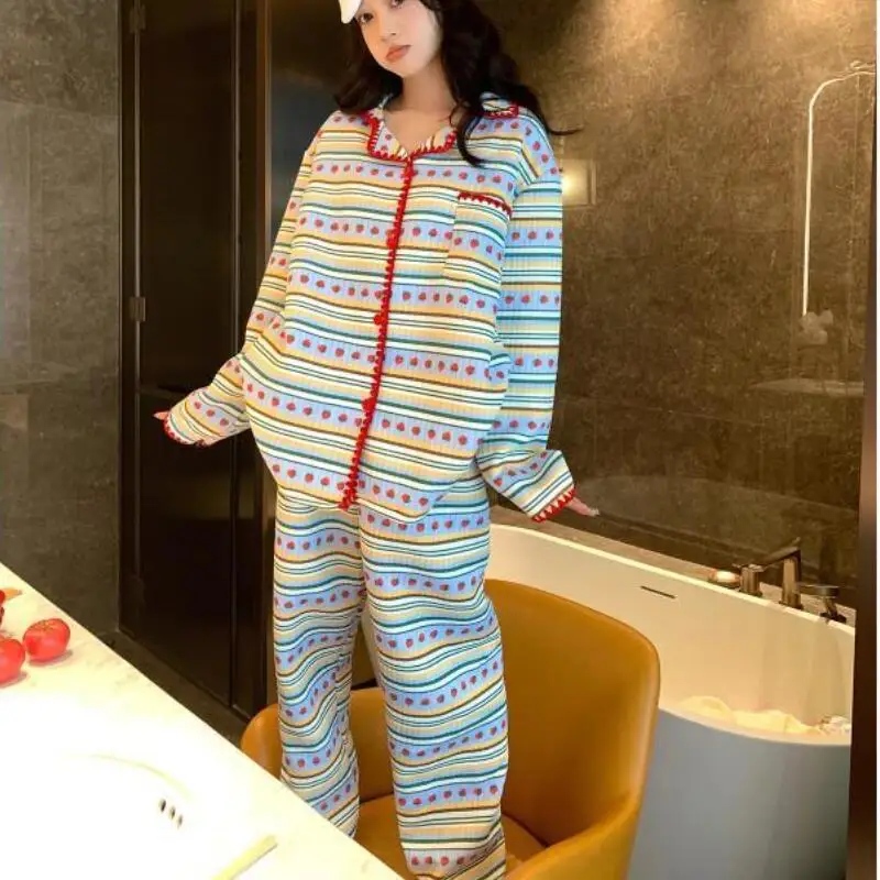 

Kawaii осенне-зимняя хлопковая одежда для сна с воздушным зажимом, женский комплект с длинными рукавами, милый домашний зимний толстый жилой одежды с героями мультфильмов