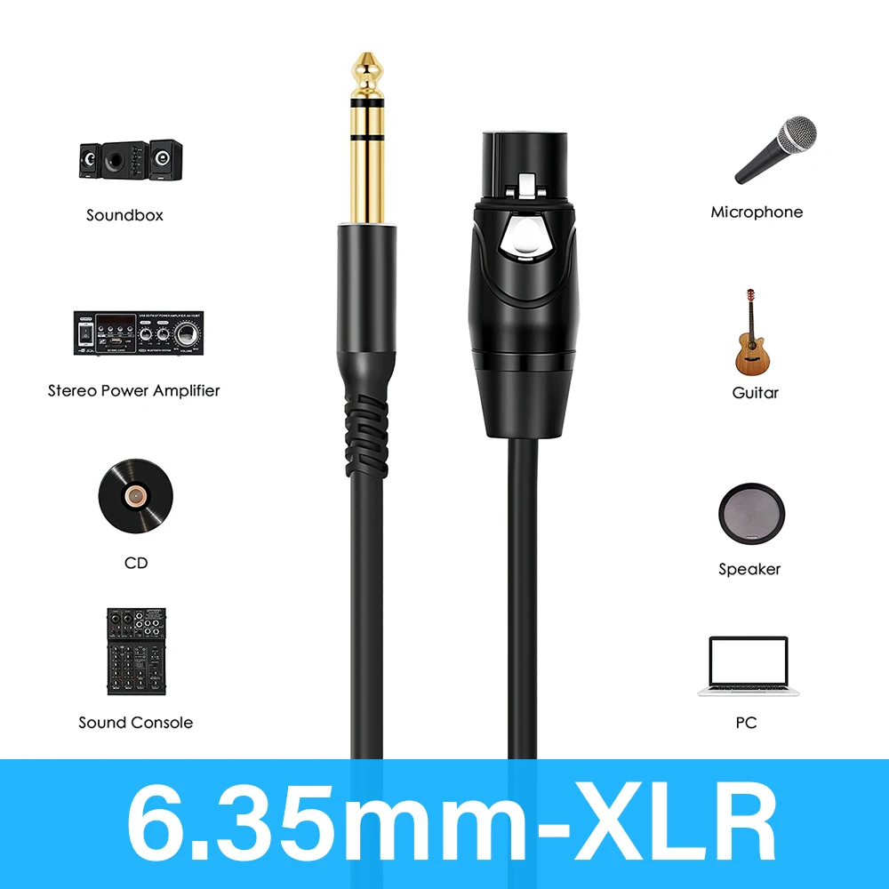 Jack 6.35mm To XLR Microphone Speakers Audio HiFi Cable 3Pin Female To 6.5mm Male for Mixer Guitar Stereo System Power Amplifier