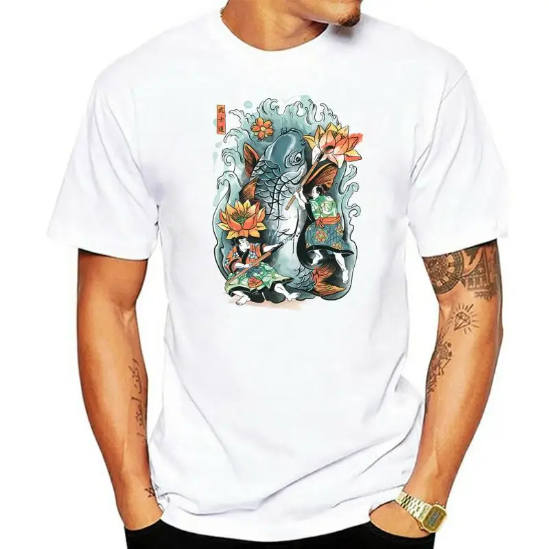 Make Art Not War T Shirt Samurai Tshirt Koi Battle T-shirt Lotus Pond Tops Men Clothing Japan Style Summer Cotton Tees