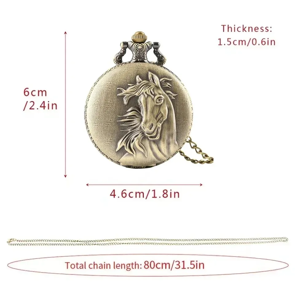 Horse Fesign Bronze Quartz Pocket Watch with Pendant Necklace Gift for Men Women Pocketwatch Masculino Relogio Clock