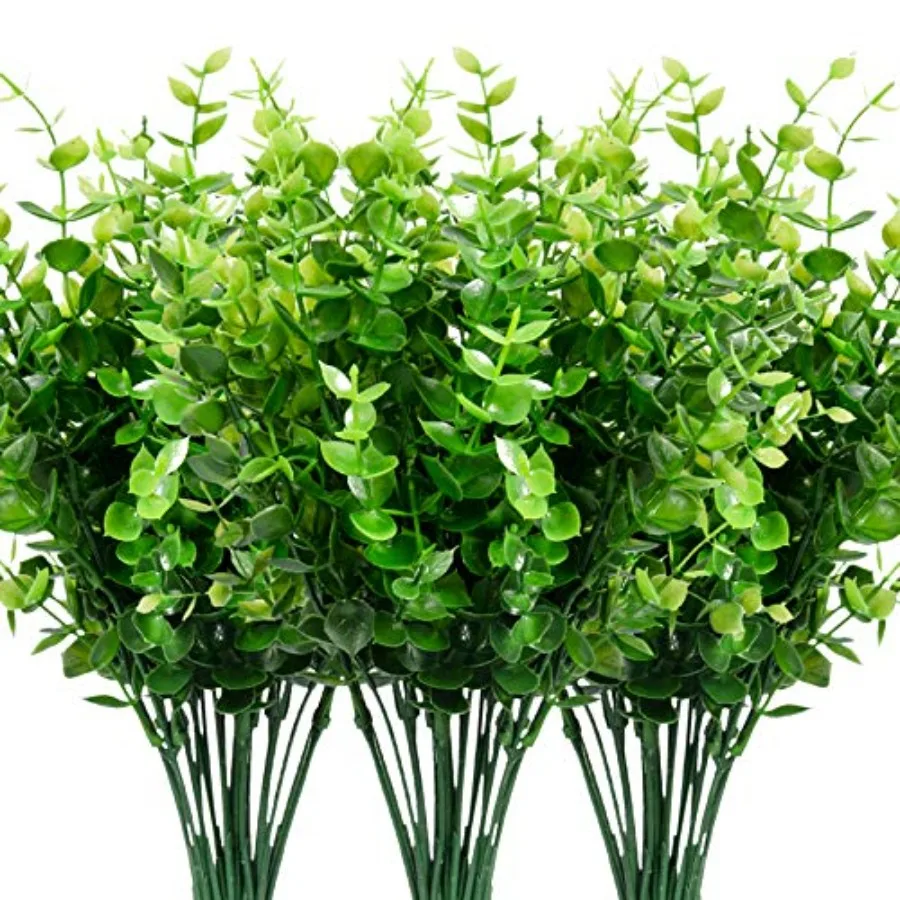 

9 Bundles Fake Plants Artificial Boxwood Greenery 63 Stems Fade Resistant Faux Plastic Plants for Garden Farmhouse Porch Patio
