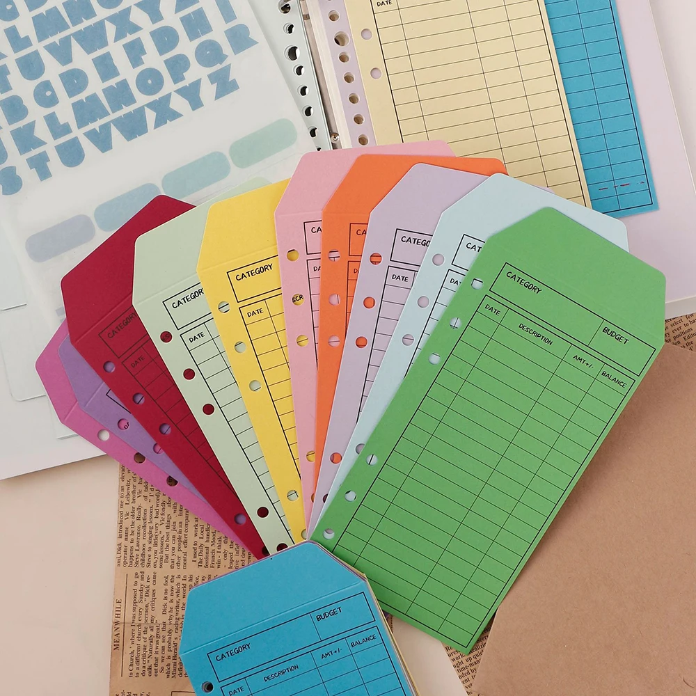 12pcs Colorful Budget Envelopes Cardstock Cash Envelope for Money Saving Kawaii A6 Binder Budget Organizer Planner Accessories