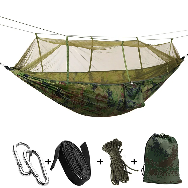 

custom logo strong tear-proof camouflage camping hammock with mosquito net, suitable for outdoor backpacking survival