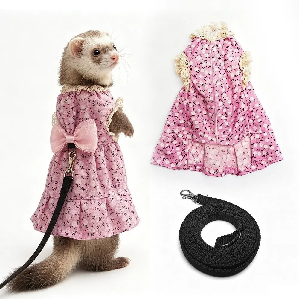Fashion Adjustable Ferret Vest Harness Soft Berber Fleece Ferret Traction Rope Escape-Proof Comfortable Ferret Dress Pet Walking