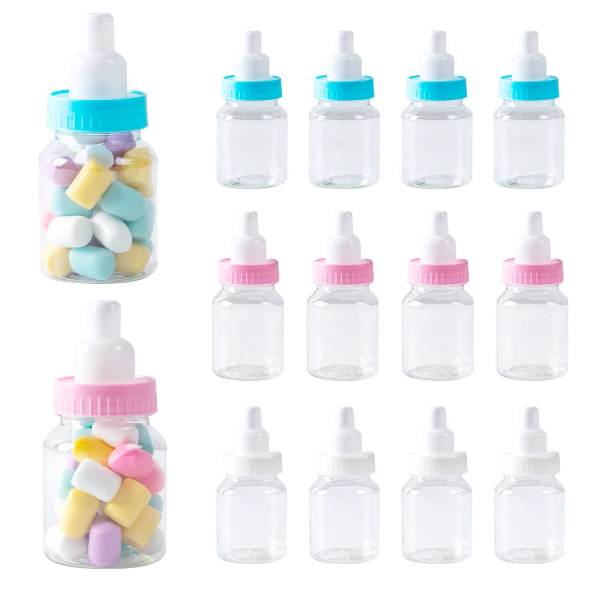 12 Stück Babyparty Rosa Blau Babyflasche Geschenkbox Taufe Taufe Geschlecht offenbaren Dekoration Candy Boxe Geburtstagsfeier für Gäste