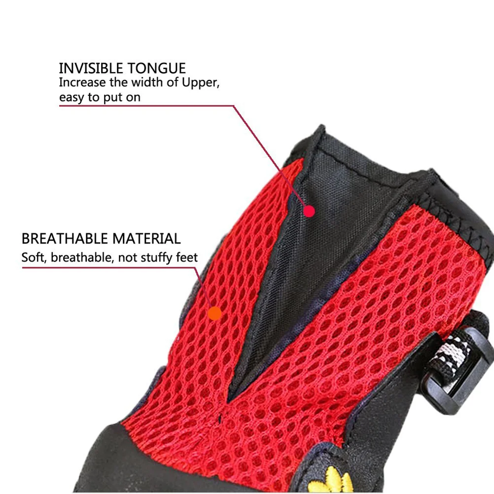

Dog Boots Waterproof Pet Mesh Shoes Breathable Size -Weather Protection Anti-Slip Sole Hook Loop Snap Closure