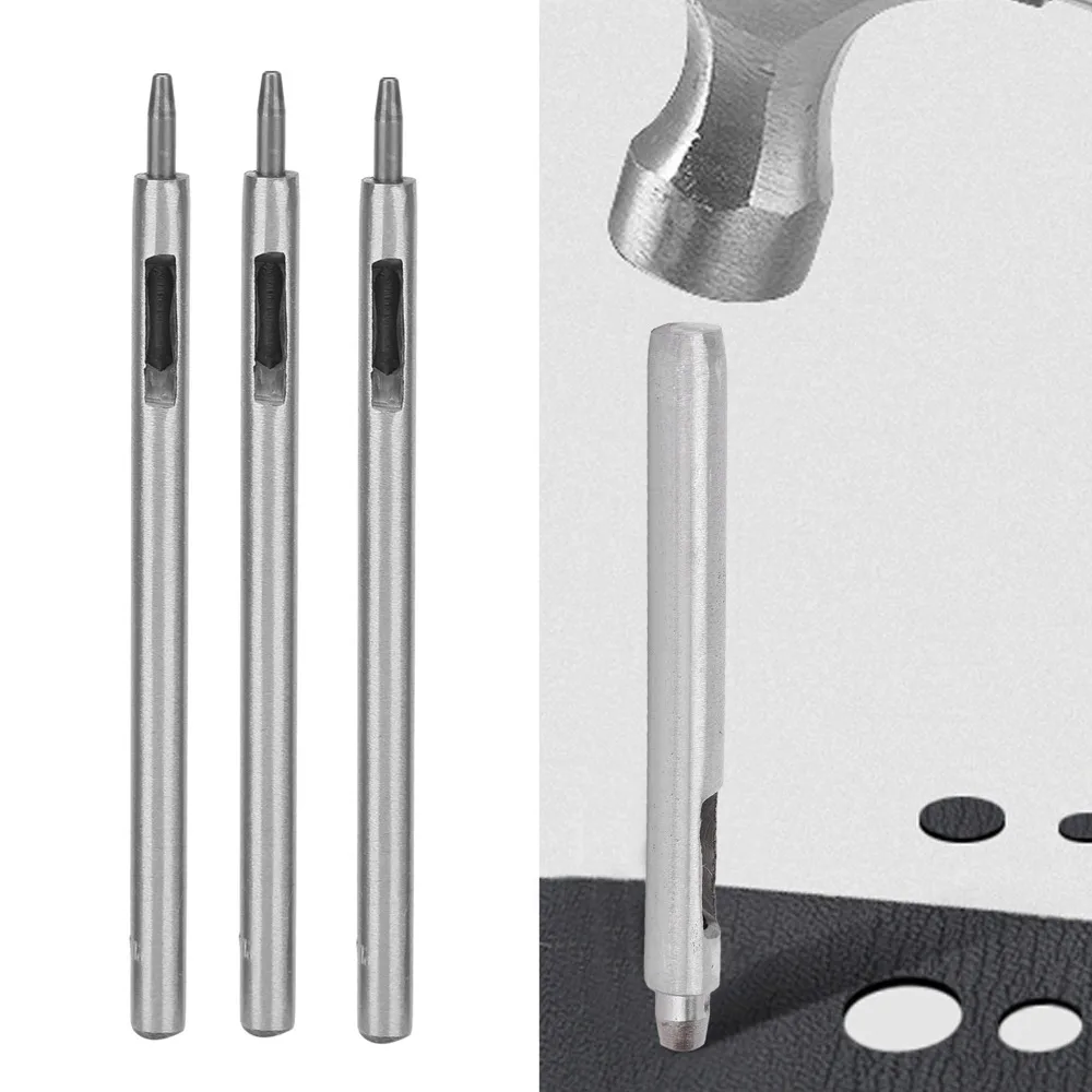3pcs 1.5mm Hole Size Round Hole Puncher Straight Round Punch Hollow Round Design DIY Punch Tool Grommet Snap Rivet Setter