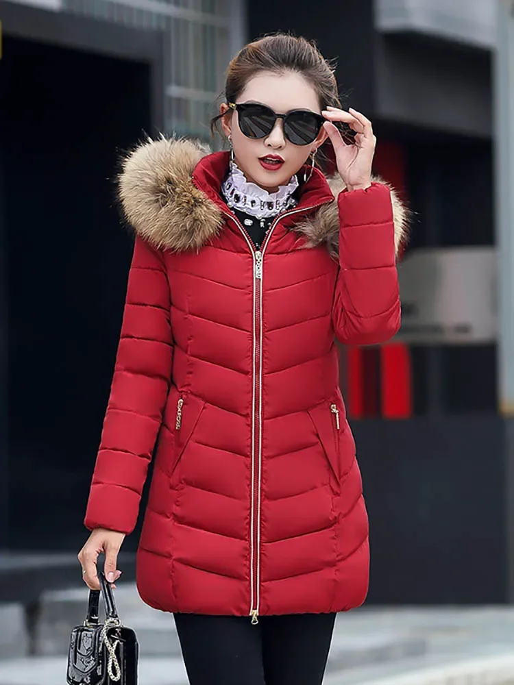 Women Winter Coats Outerwear hooded Long Casual Fur Hooded Jackets Warm Parkas Female Overcoat Coat