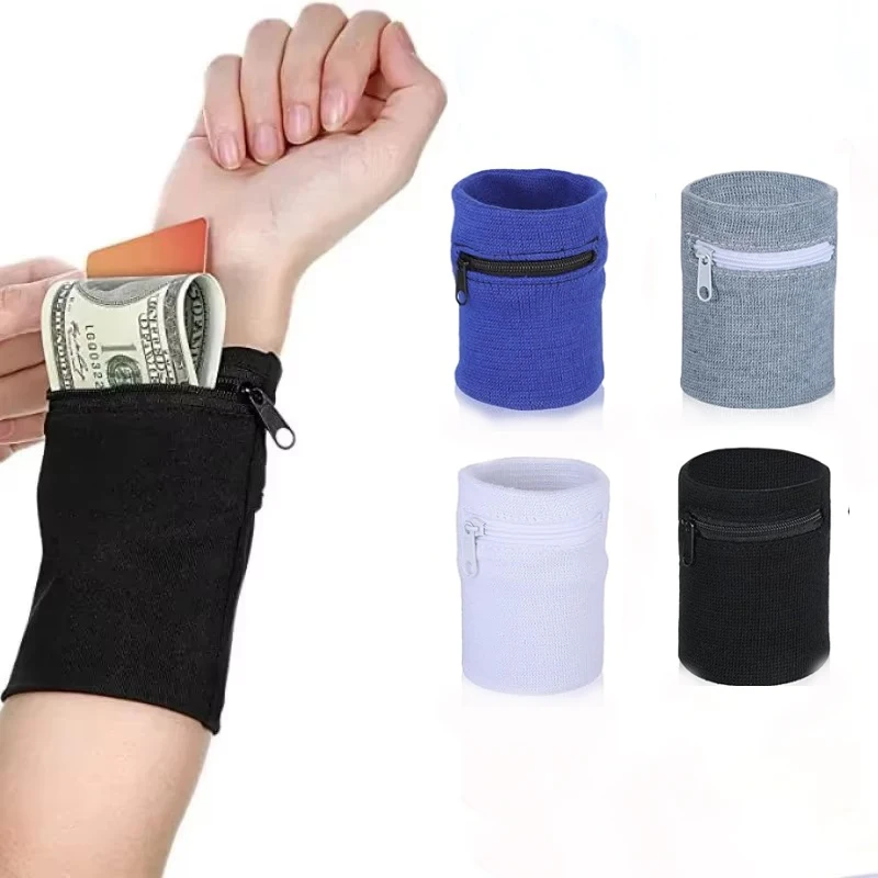 

Sports Wristband Zipper Storage Wrist Support Women Men Sweatband Running Gym Sports Arm Band Bag Badminton Basketball Wristband