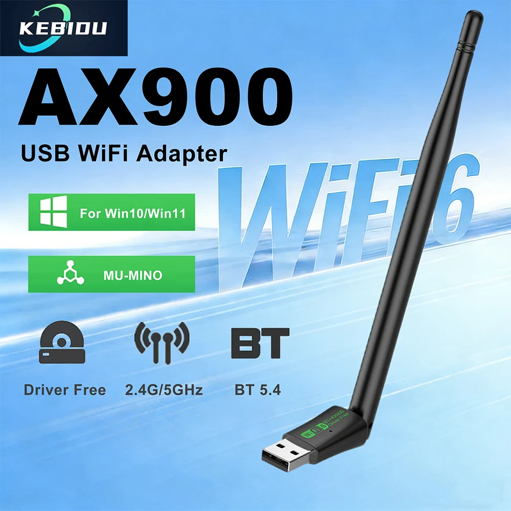 

Kebidu 900Mbps Bluetooth 5.4 WiFi 6 USB Wireless Network Card Adapter Dual-Band 2.4G 5GHz Wi-Fi Receiver for PC/Laptop Win10/11