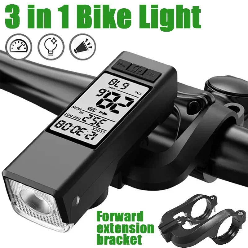 

Bicycle Computer 3 in 1 Bicycle Wireless Computer Flashlight LED Bike Front Light Cycling Horn Waterproof Headlight Riding Lamp