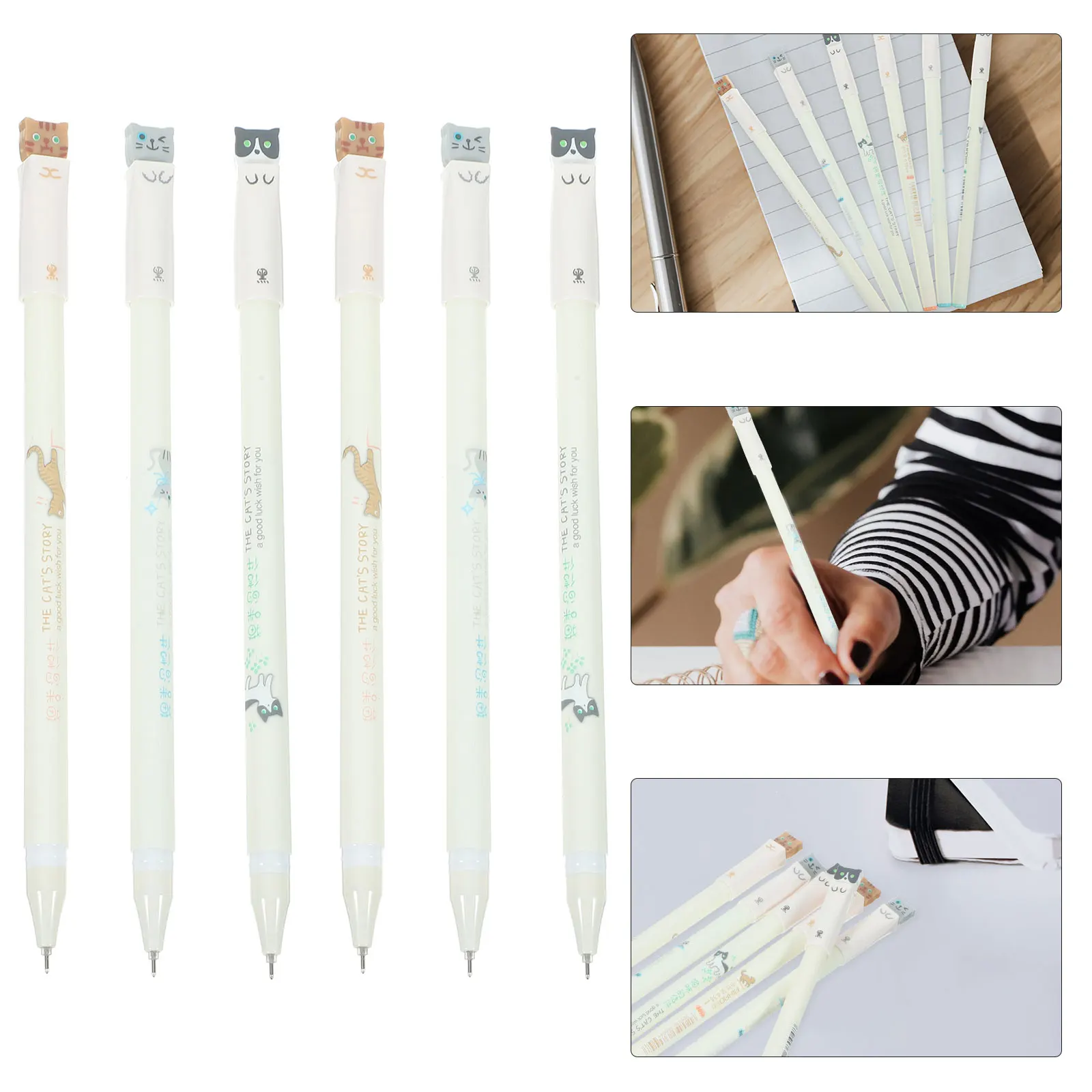 

6Pcs Cat Gel Pens Black Ink Cute Kawaii Writing Pens for Students School Office Smooth Comfortable Cute School Supplies
