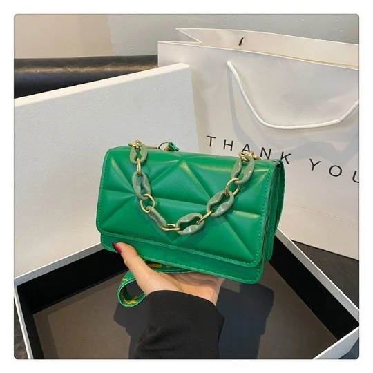 Green Lattice Girl Woman Luxurious Shoulder PU PVC Leather Women Lady Bags Handbag Phone Case Purses Square Tote Women\'s Bag