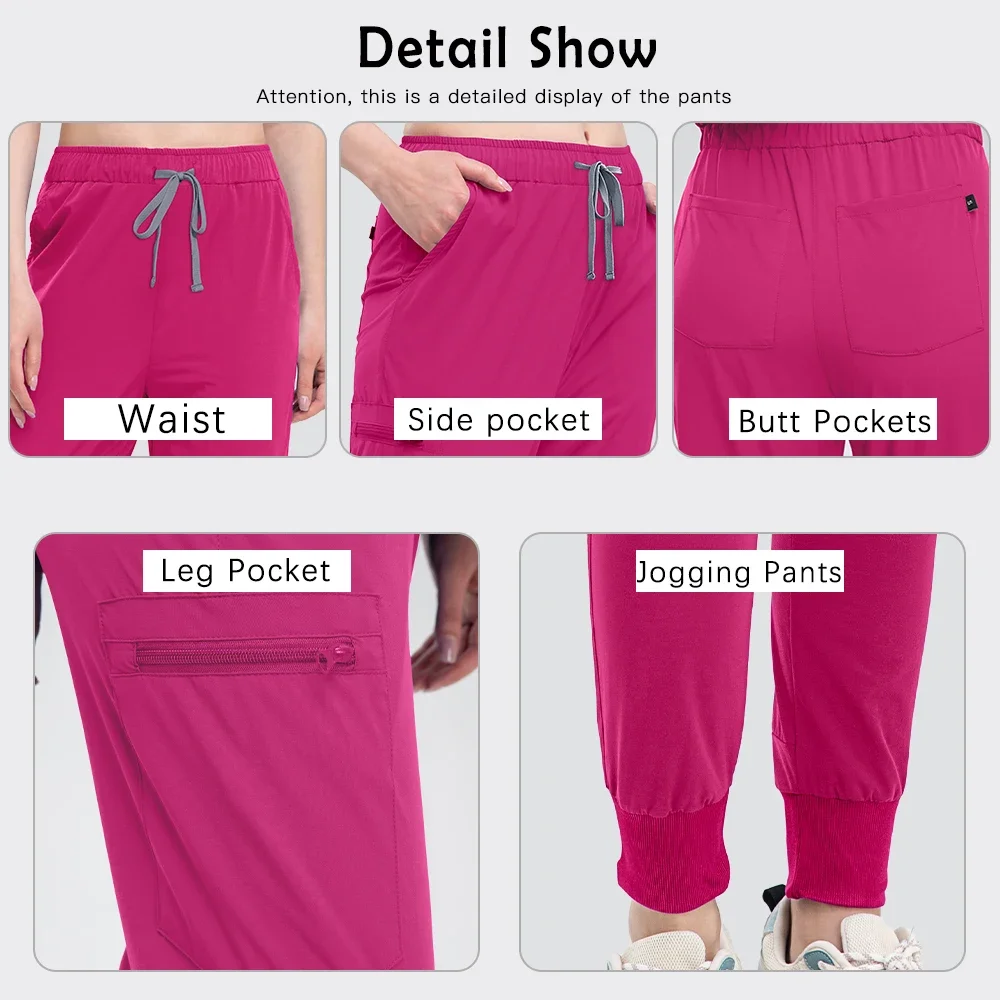 الزي الجراحي النساء جيوب سراويل للجري مجموعة الزي السريري العباءات الجراحية الطبية ممرضة اكسسوارات التمريض الدعك مجموعة