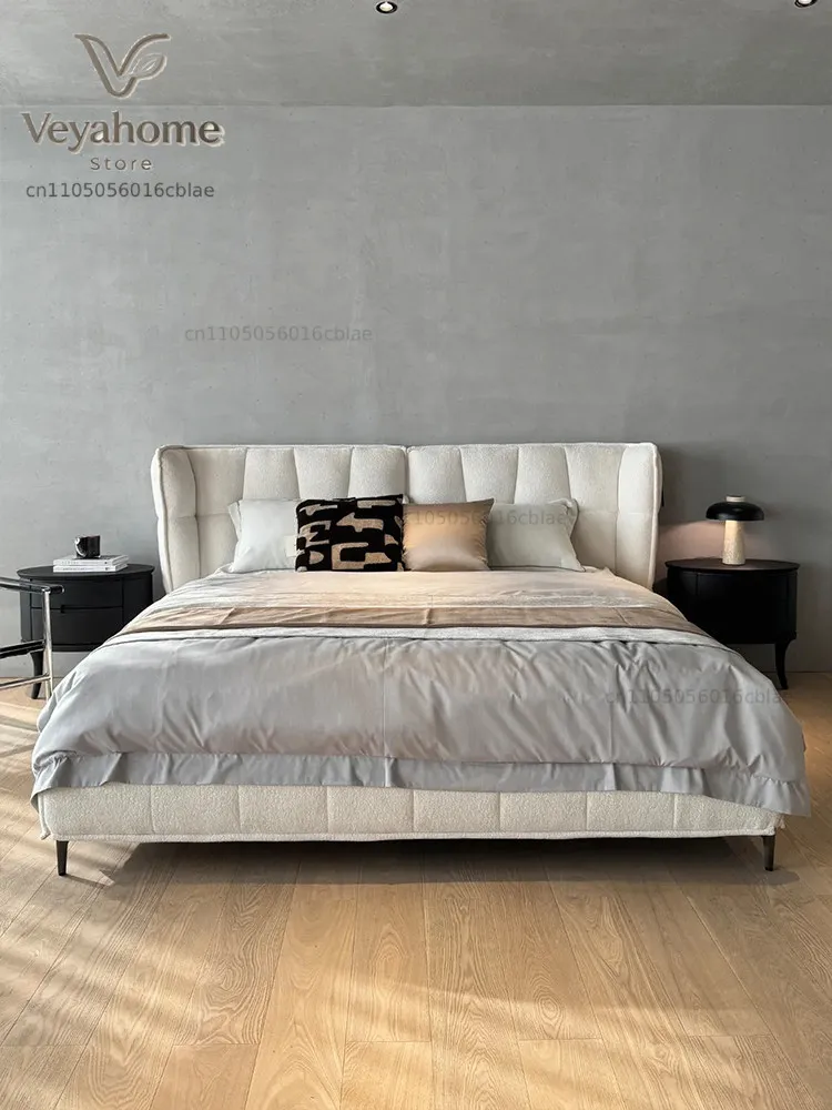 Muscle bed Italian minimalist designer chenille flannel home high-end Internet celebrity husk master bedroom double bed