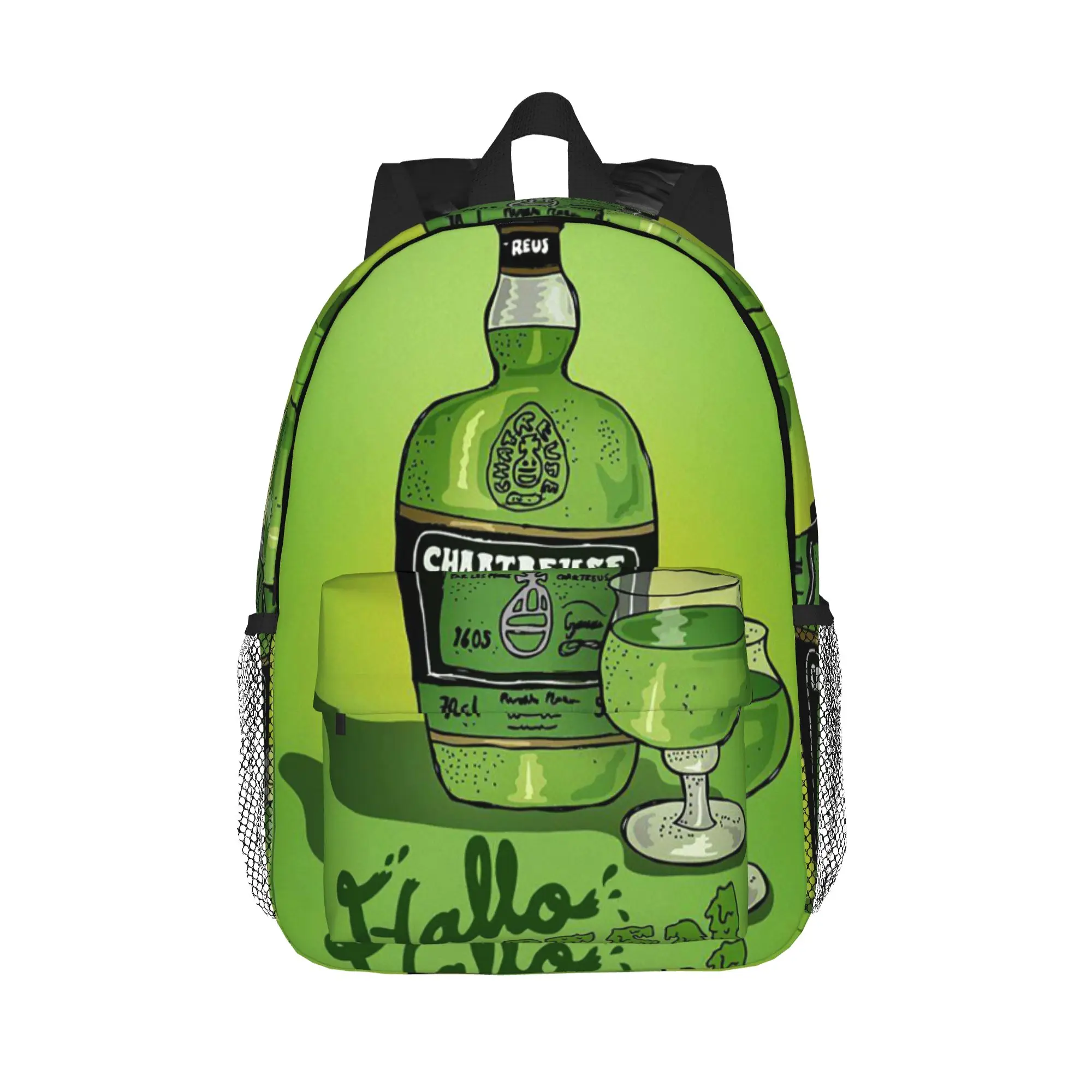 Green Chartreuse Bottle Oil Painting Drink 1 Backpack Hot Sale Daypack Boys Girls BookBag Shoulder Bags for Men Women School Bag