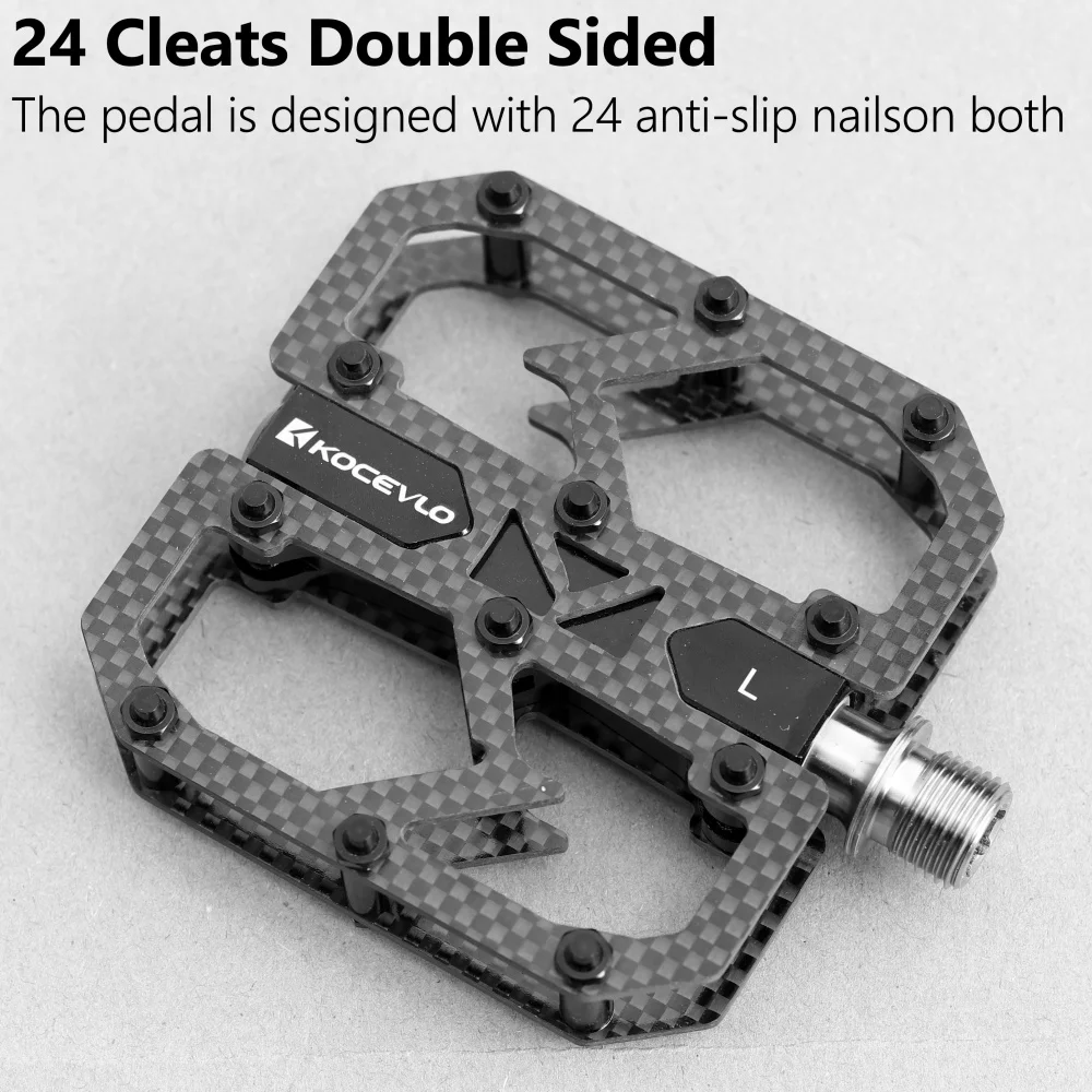 KOCEVLIO Ultralight Carbon Fiber Bicycle Pedals  Titanium Axle 24 anti-slip nailson both MTB Road Bike Lightweight Pedals