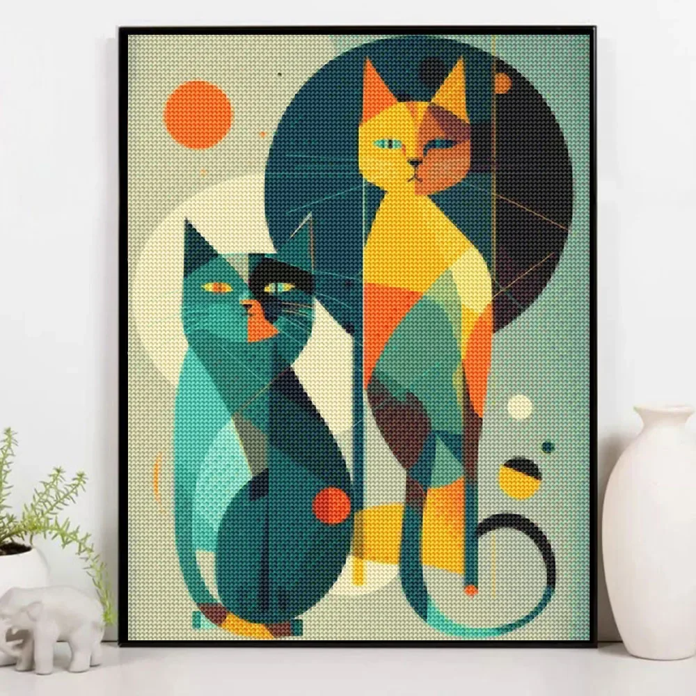 Abstract Cat  5D DIY Diamond Painting Full Round Diamond Cartoon Animal Mosaic Embroidery Cross Stitch Set Art Home Decoration
